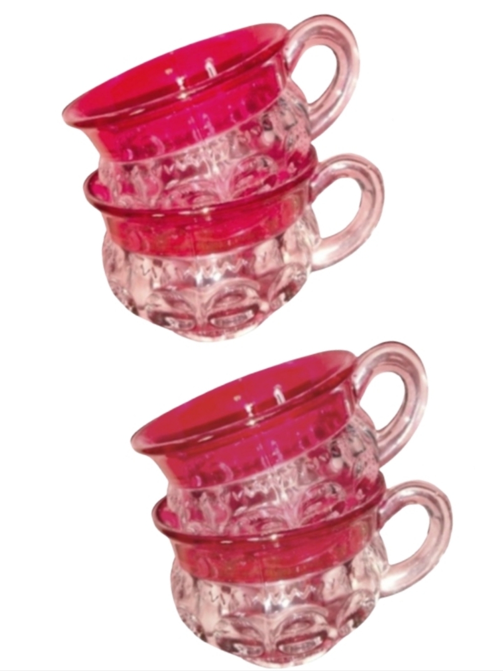 4 Cups Heavy Vintage Kings Crown Ruby Red Flash Thumbprint Coffee Cup Set Tiffin